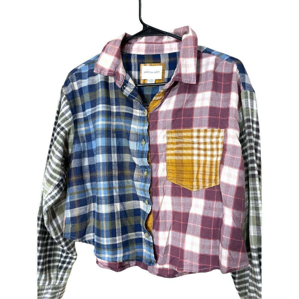 American Eagle Cozy Cabin Cropped Patchwork Plaid… - image 2